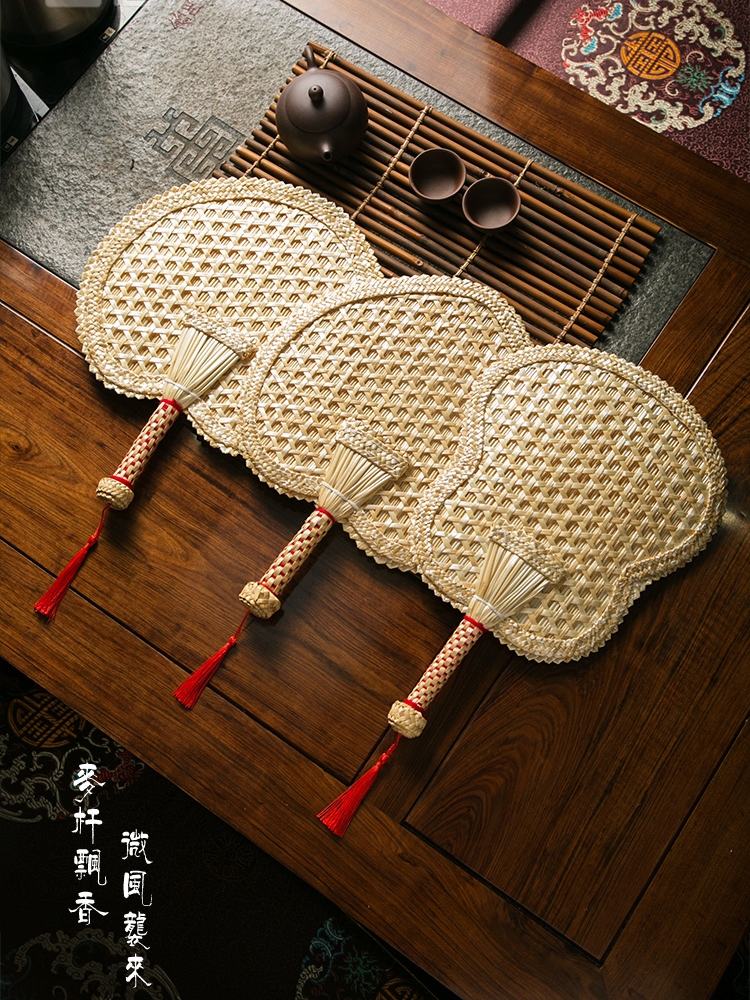Jujiajia Fan Hand-Woven Old Hand-Cranked Mosquito Repellent Small Fan Summer Portable Chinese Ancient Style Straw Large Palm-Leaf Fan