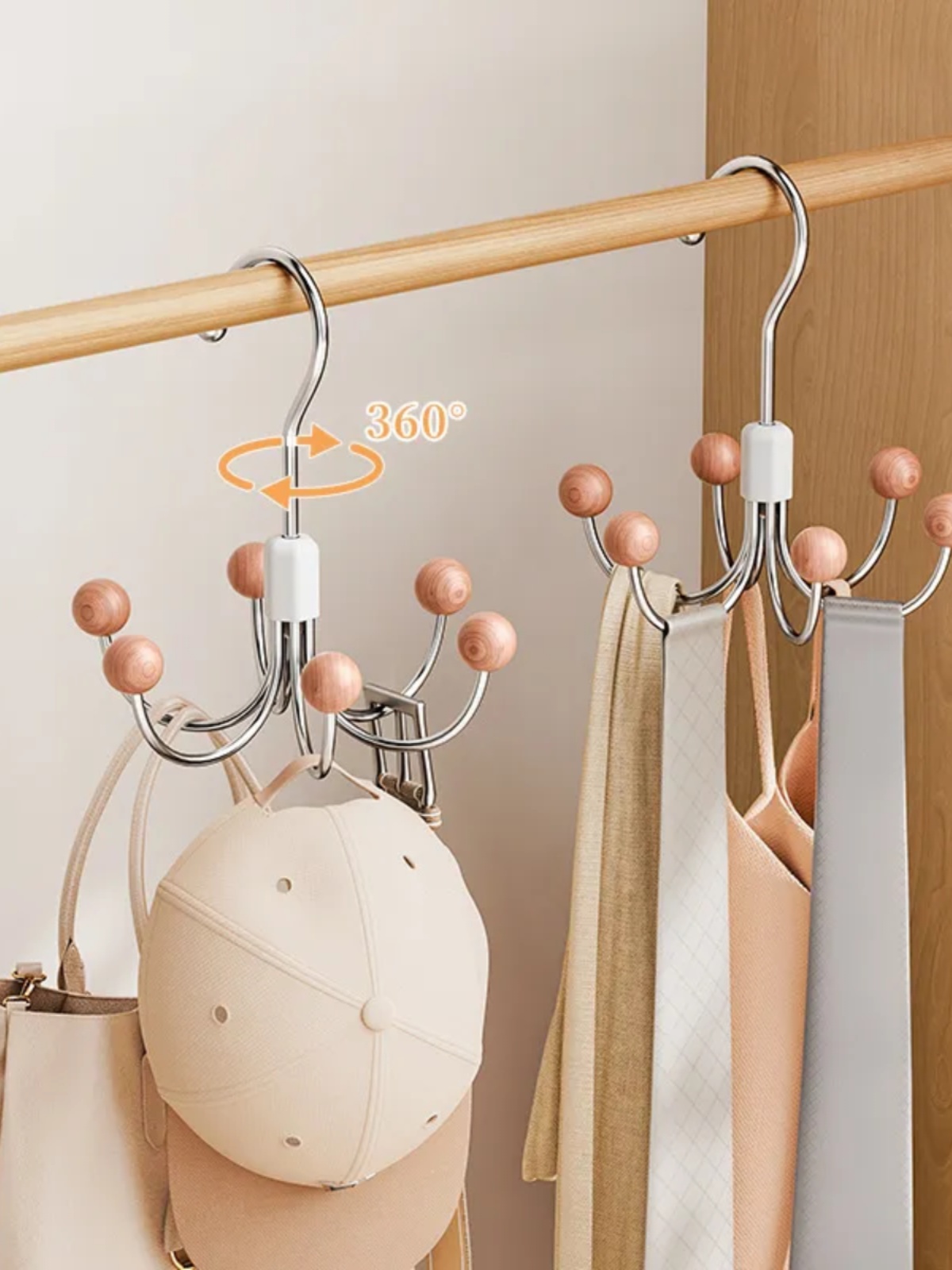 Jujiajia Six-Claw Hook 360 Degrees Rotate Wardrobe Bag Hanging Rack Multi-Functional Underwear Hanger Sling Bag Coat and Cap Collection
