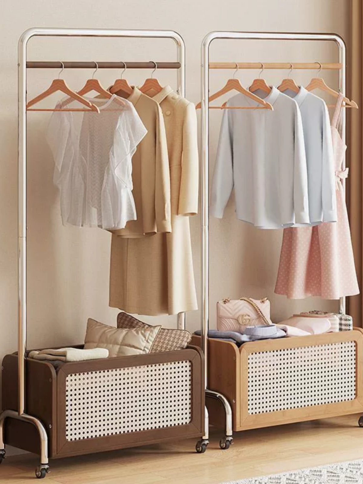 Thickened Hangers Floor Clothes Hanger Bedroom Clothes For Home Indoor Easy Hanging Clothes Hanger Subnet Red Double Rod Hanger