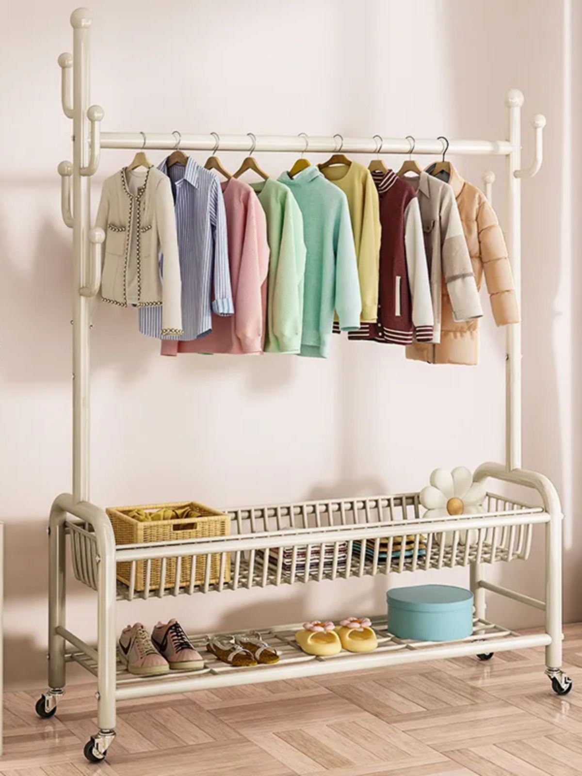 Clothes Hanger Floor Bedroom and Household Balcony Hang Clothes Cool Coat Rack Foldable Simple Indoor Movable Clothesline Pole