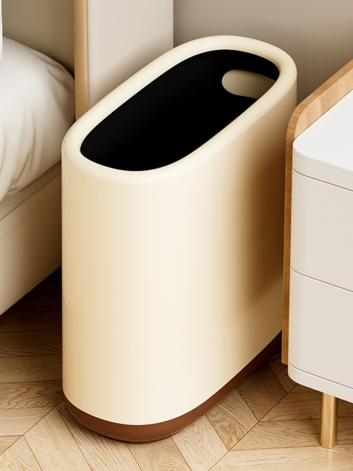 Corner Trash Bin Wind Good-looking Toilet Bin Domestic Toilet Cover Double-Layer Trash Can Mute Opening and Closing