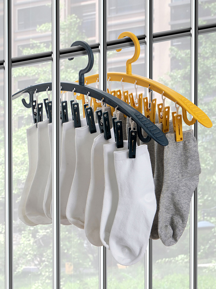 Socks Rack Multi-Clip Clothes Hanger Home Wall Mount Intimates Underwear Clothes Drying Rack Windproof Hanging Buckle Rack Sock Handy Gadget