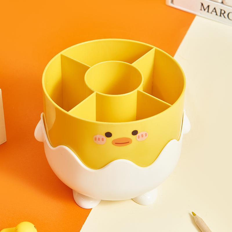Jujiajia Small Yellow Duck Pen Holder Student Dormitory Desktop Cute Creative Crayon Storage Container Office Plastic Pen Holder