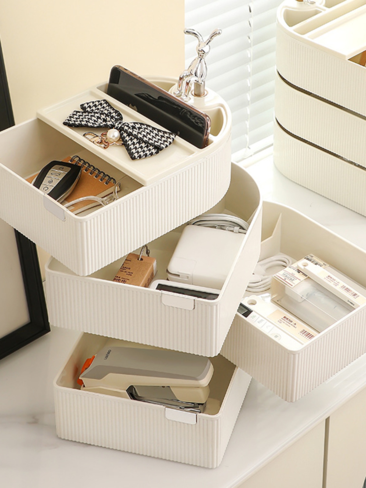 Storage Box Rotate Storage Box Cosmetics Tea Bag Stationery Storage Multi-Layer Countertop Commodity Shelf Desktop Storage Box Pp