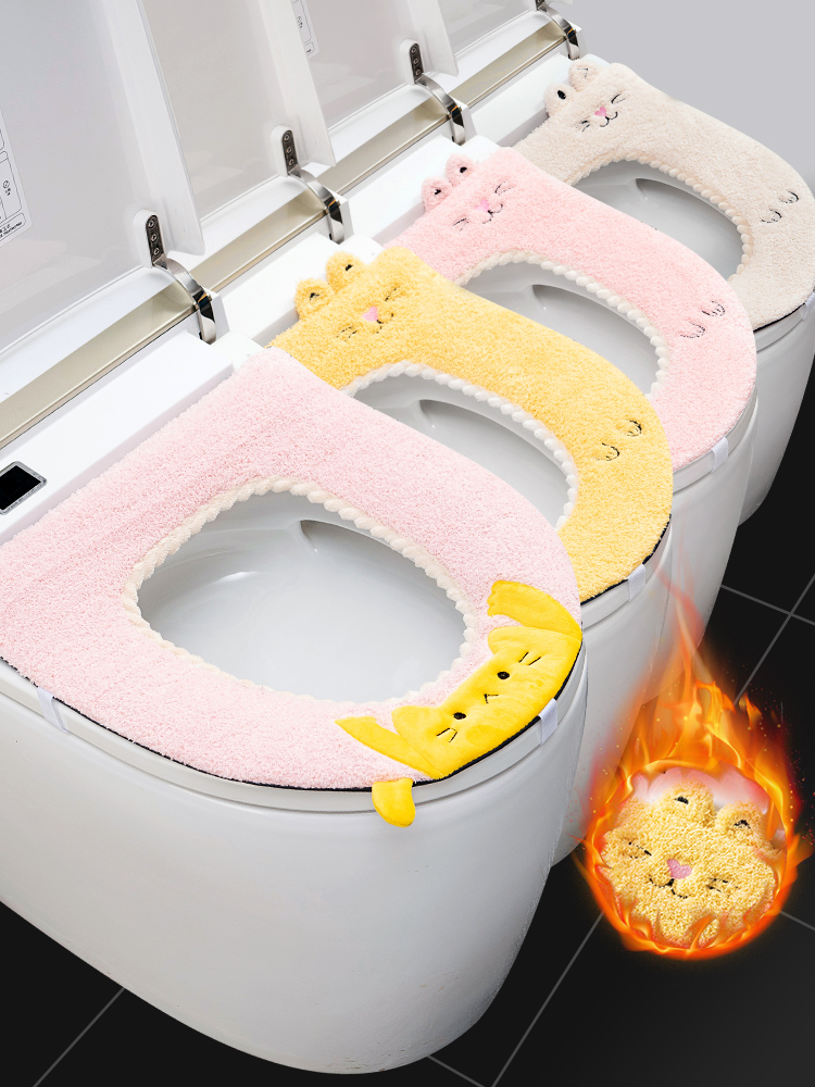 Toilet Seat Home Winter Toilet Seat Cover All Year Round Neutral Ins Style Thickened Cute Toilet Seat Cover Paste Three-Piece Set