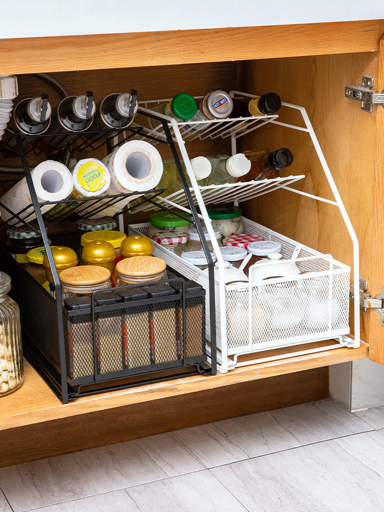 Kitchen Sink Rack Push-Pull Drawer Type Seasoning Rack Telescopic Layered Toilet Supplies Storage Fantastic
