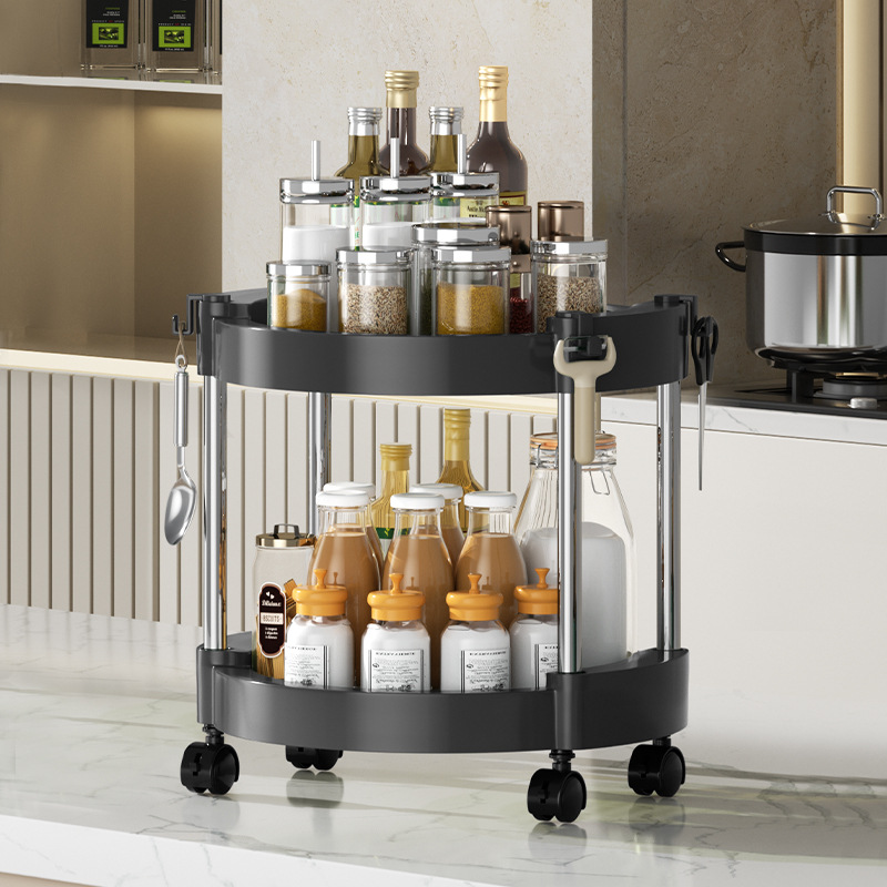 Kitchen Rotate Storage Rack Floor Multi-Layer Seasoning Storage Rack For Home Seasoning Multi-Functional Movable Holder