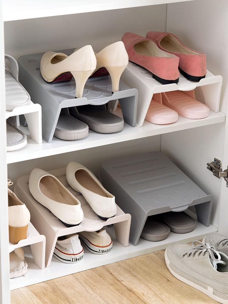 Jujiajia Japanese-Style Double-Layer Shoe Rack Space-Saving Shoes Holder 4-Piece Set For Home Living Room Plastic Shoes Slippers Storage Rack