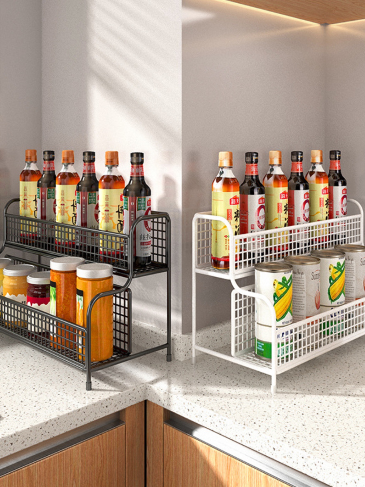 Spice Rack Narrow Kitchen Seasoning Bottle Can Shelf Table Top Oil Salt Sauce Vinegar Seasoning Storage Rack Stove