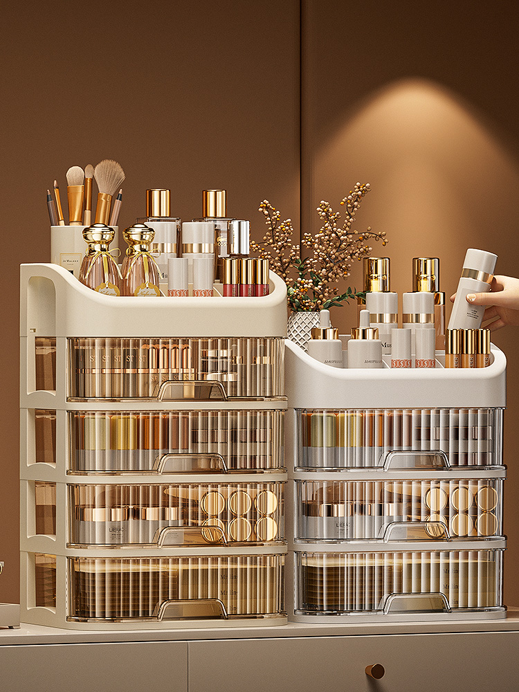 Cosmetics Storage Box Dressing Table Storage Rack Desktop Skin Care Products Drawer Divider Transparent Organizing Box Fancy