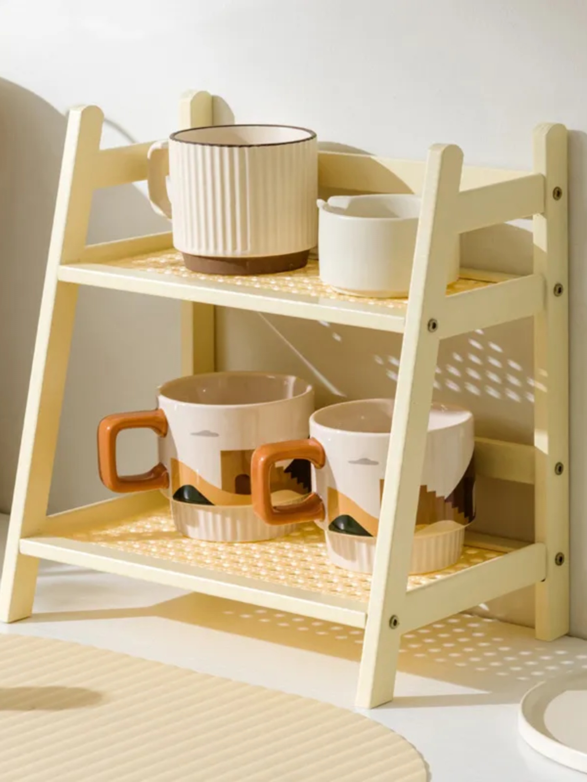 Jujiajia Cup Storage Rack Rattan-like Cup Holder Double-Layer Desktop Sundries Water Cup Storage Rack Dormitory Kitchen