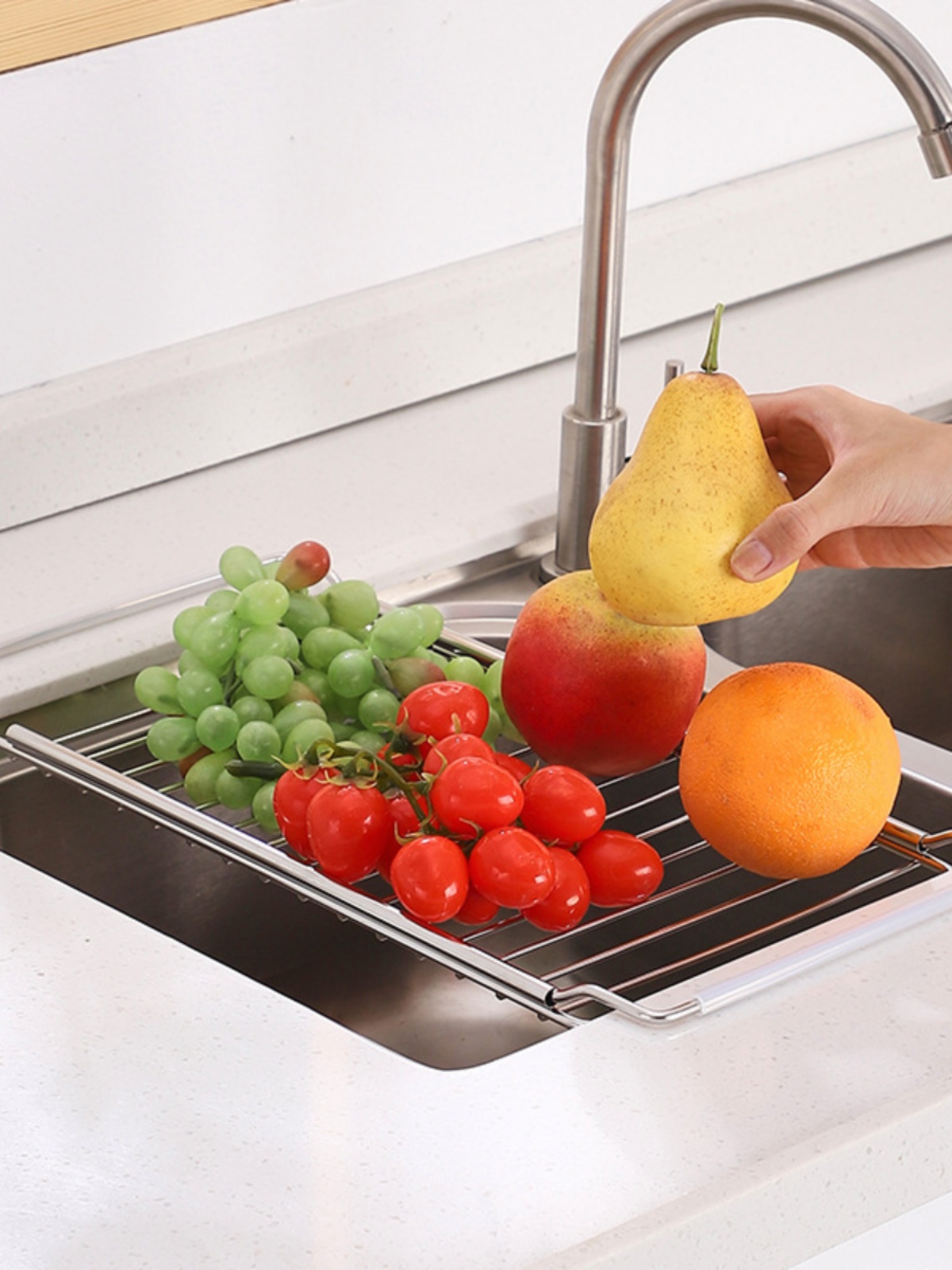 Retractable Sink Draining Basket Stainless Steel Vegetable Washing Basin Storage Rack Kitchen Sink Draining Rack Sink Dish Drainer