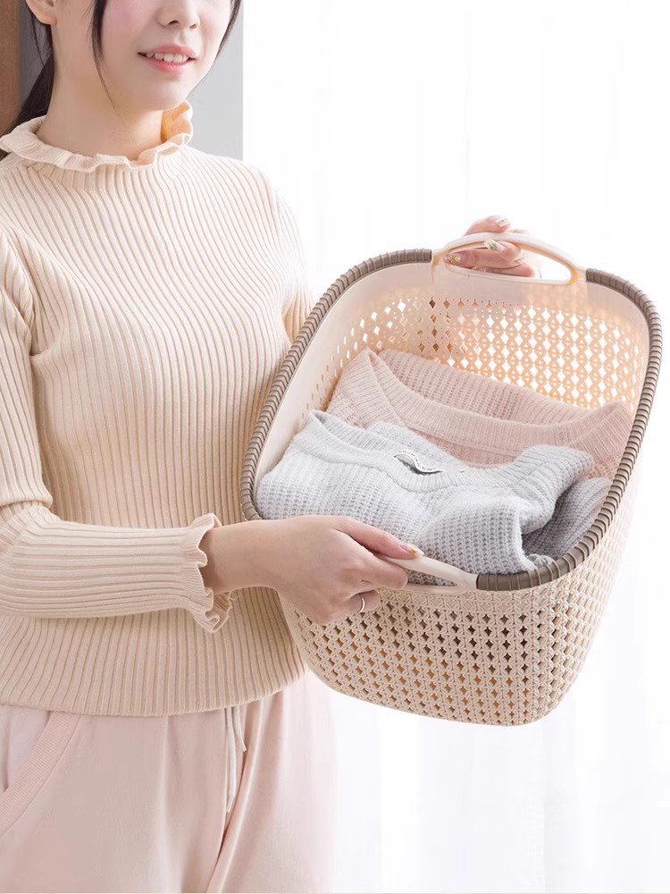Jujiajia Imitation Rattan Woven Storage Basket Cosmetics Storage Box Wardrobe Clothing Storage Basket Bathroom Bathroom Laundry Basket