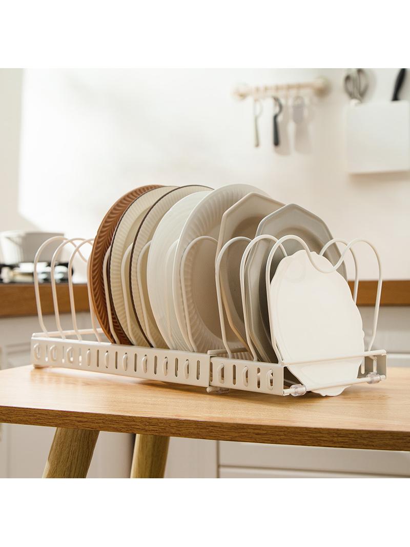 Jujiajia Multi-Functional Retractable Pot Cover Rack Countertop Draining Rack Kitchen Storage Rack Multi-Layer Dish Rack Retractable Storage