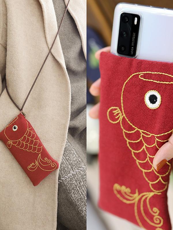 Flower Warm Fancy Carp Stretch Purse Frame Cell Phone Crossbody Bag Lipstick Pack Handmade Embroidery Material Chinese Fad Iphone12p40