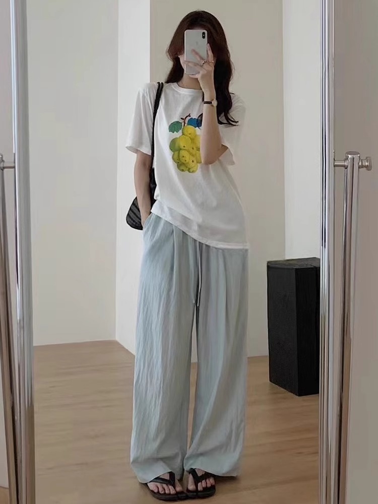White Grape Print Short-Sleeved T-shirt for Women 2025 New Arrival Summer Small Fashion All-Matching Youthful-Looking Chic Tops