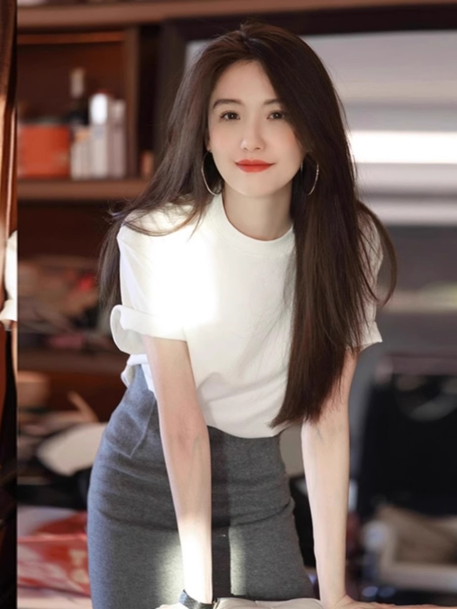 Women's Shoulder round Neck Short-Sleeved T-shirt 2025 Summer New Arrival Simple Loose Figure Flattering Elegant Half-Sleeve T-shirt Top