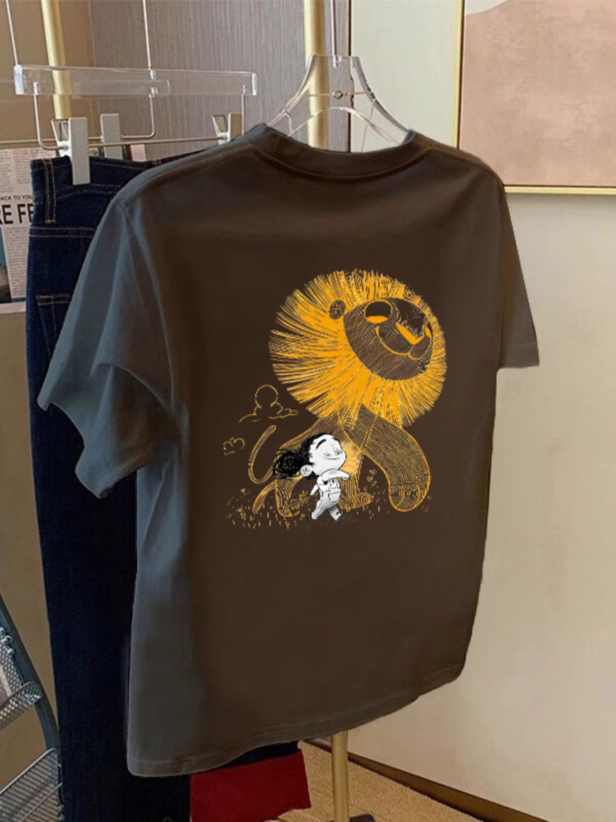 Lion Short Sleeve T-Shirt Women's Summer 2025 New Arrival Oversized Loose Western Style All-Matching Shoulder Hong Kong Style Chic Tops Tide