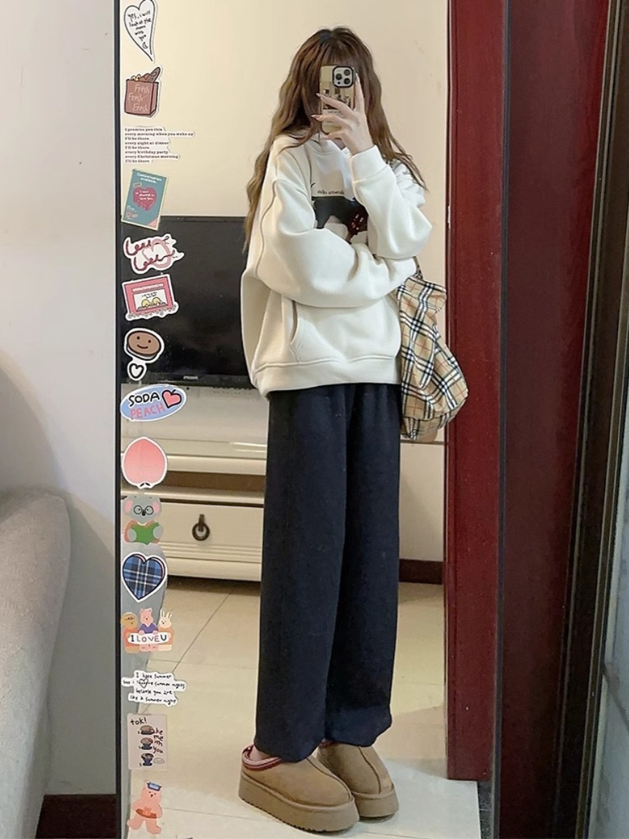 American Style Idle Style Loose Sausage Dog Hooded Sweatshirt Women's Spring & Fall Stylish All-Matching Fleece-Lined Thickened Hoodie Tops