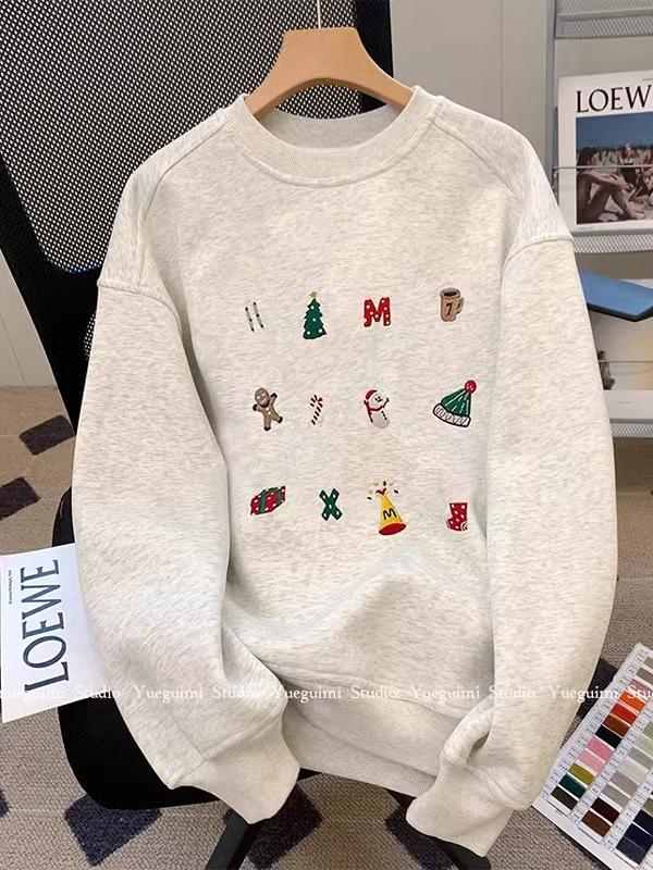 Spring and Autumn Popular Beautiful Light Gray Hoodie Women 2025 New Fleece-lined Thick Loose Casual All-matching Top