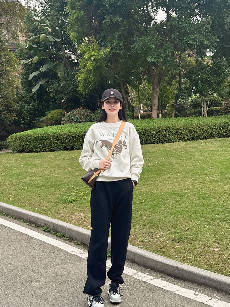 Pure Cotton National Fashion American Design round Neck Hoodie Women Loose Korean Series Idle Style Oversize Spring and Autumn Top