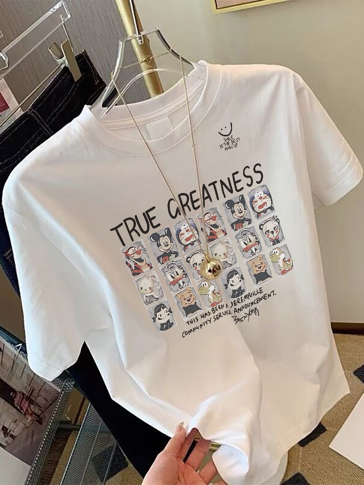 2025 Summer New Cartoon Print Short Sleeve T-Shirt Female Stylish Niche Loose Slim Looking Western Style Versatile Top