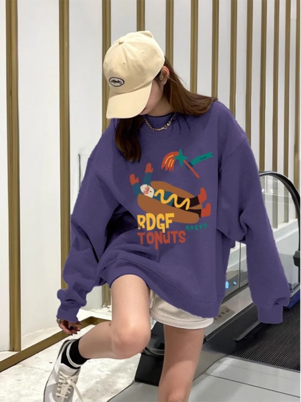 Purple Crew-Neck Sweatshirt Women's New Arrival 2025 Autumn K-style Hooded Wear Oversize Loose round Neck Women's Version Tops