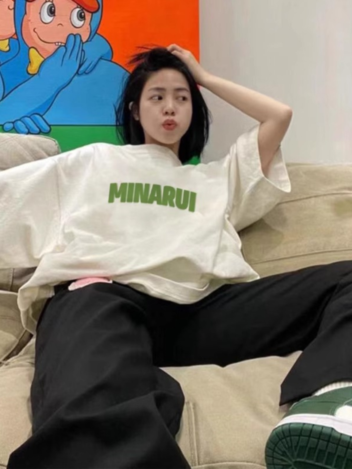 Country Trendy White Short Sleeve T-Shirt Female Summer Pure Cotton Loose Letter American Retro High Street Oversize Tops