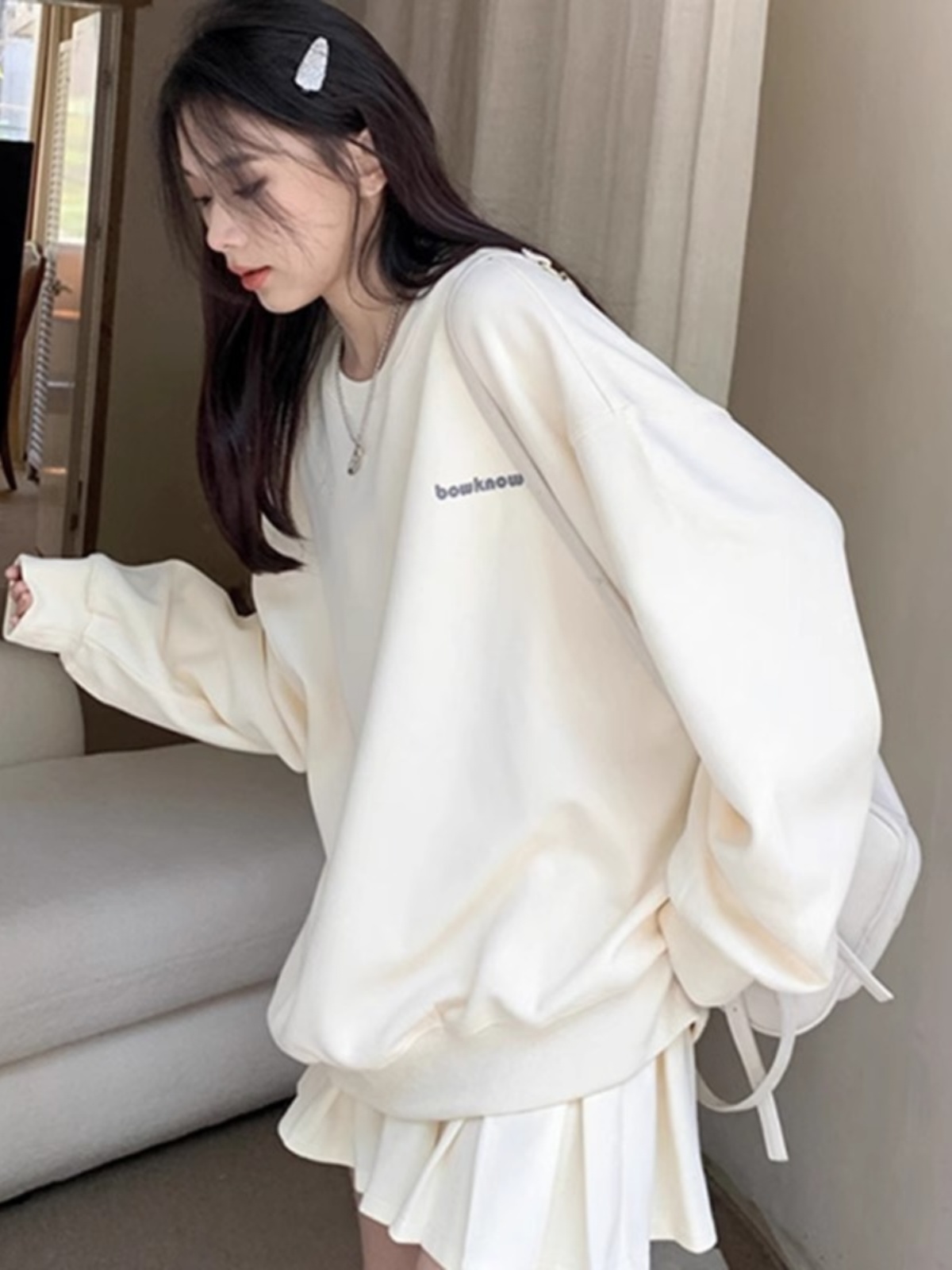 Denim Casual Print Letters Drop Shoulder Sweatshirt 2025 New Arrival K-style Neutral Original Design Casual Retro Crew Neck Pullover