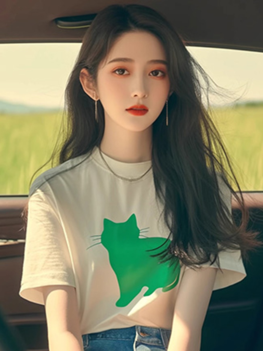 Summer Unique Chic Sweet Sexy Tops Classy Stylish Mint Mambo Green Printing Short Sleeve T-Shirt Women's Clothing