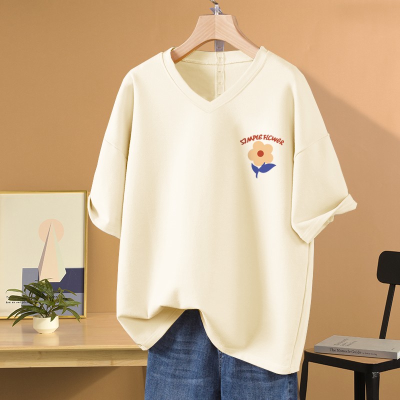 Retro Shoulder Fashion Brand Large Size Top Ins Short-Sleeved T-shirt