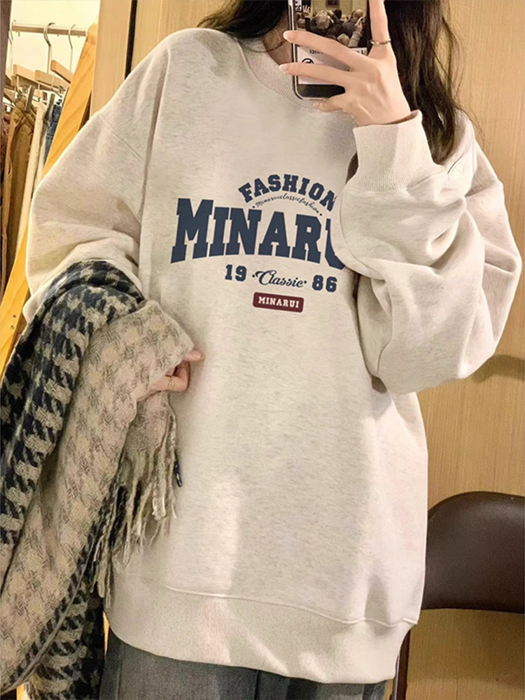 Plus Size Korean Style Idle Style round Neck Fleece-Lined Sweater Female 2025 Fall and Winter New Arrival Best Selling Loose Oversize Tops