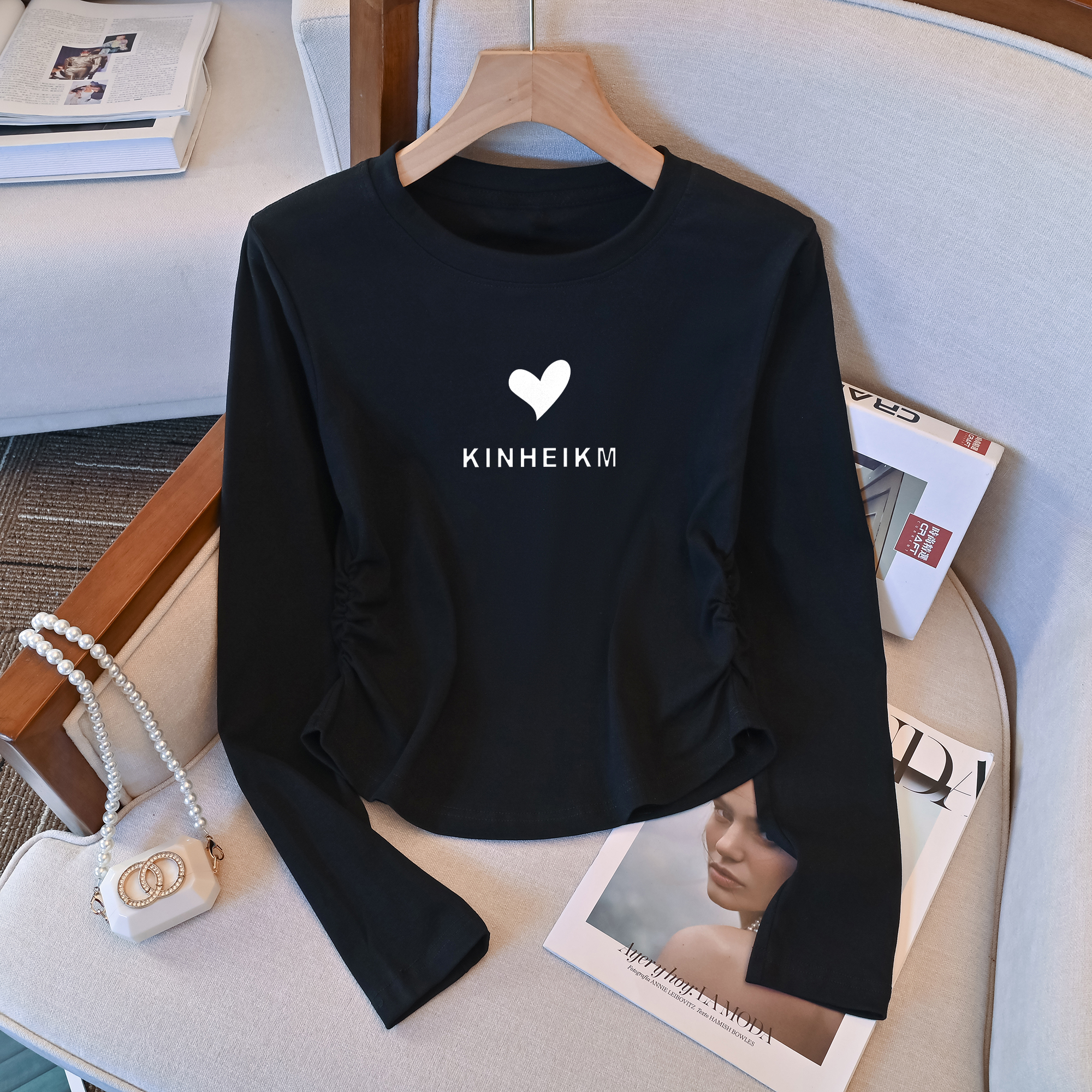 Stylish Niche Style Waist Trimming Short T-Shirt Women's 2025 New Arrival Plus Size Plus Size Ladies Inner Wear Autumn Winter Coat Bottoming Shirt Fashion