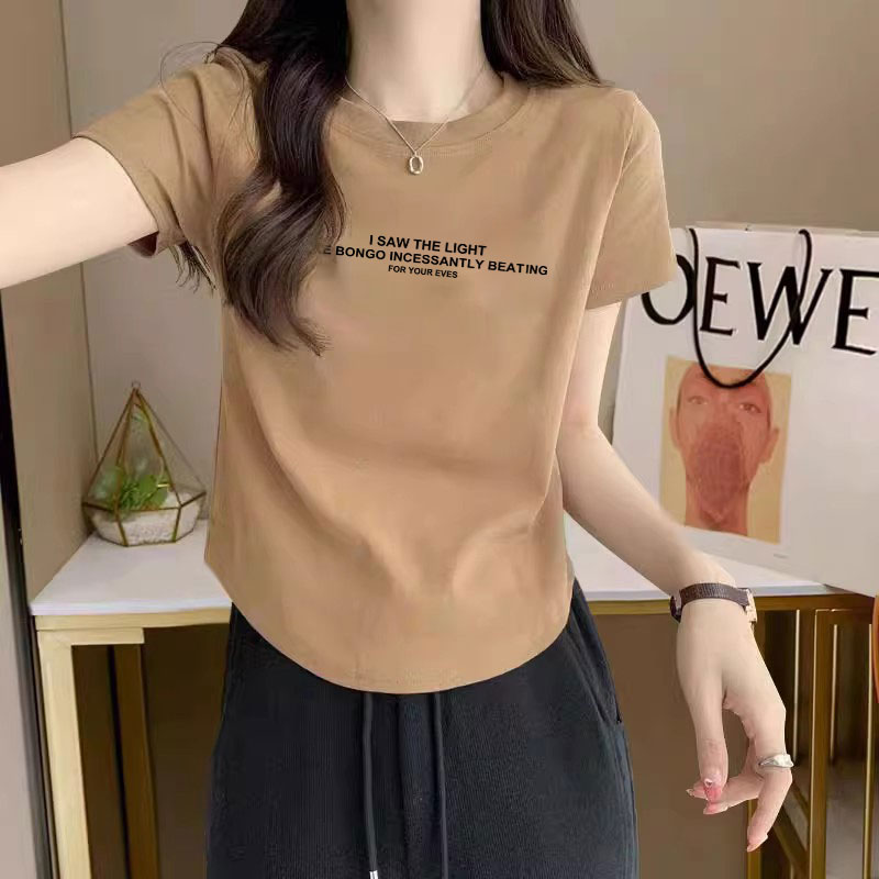 Shoulder Short Sleeve Pure Cotton T-shirt for Women 2025 Summer New Arrival Asymmetrical Hem American Retro Plus Size Oversized Girls' Top