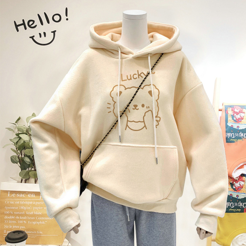 Little Bear Loose 2022 New Velvet Padded Hooded Sweatshirt