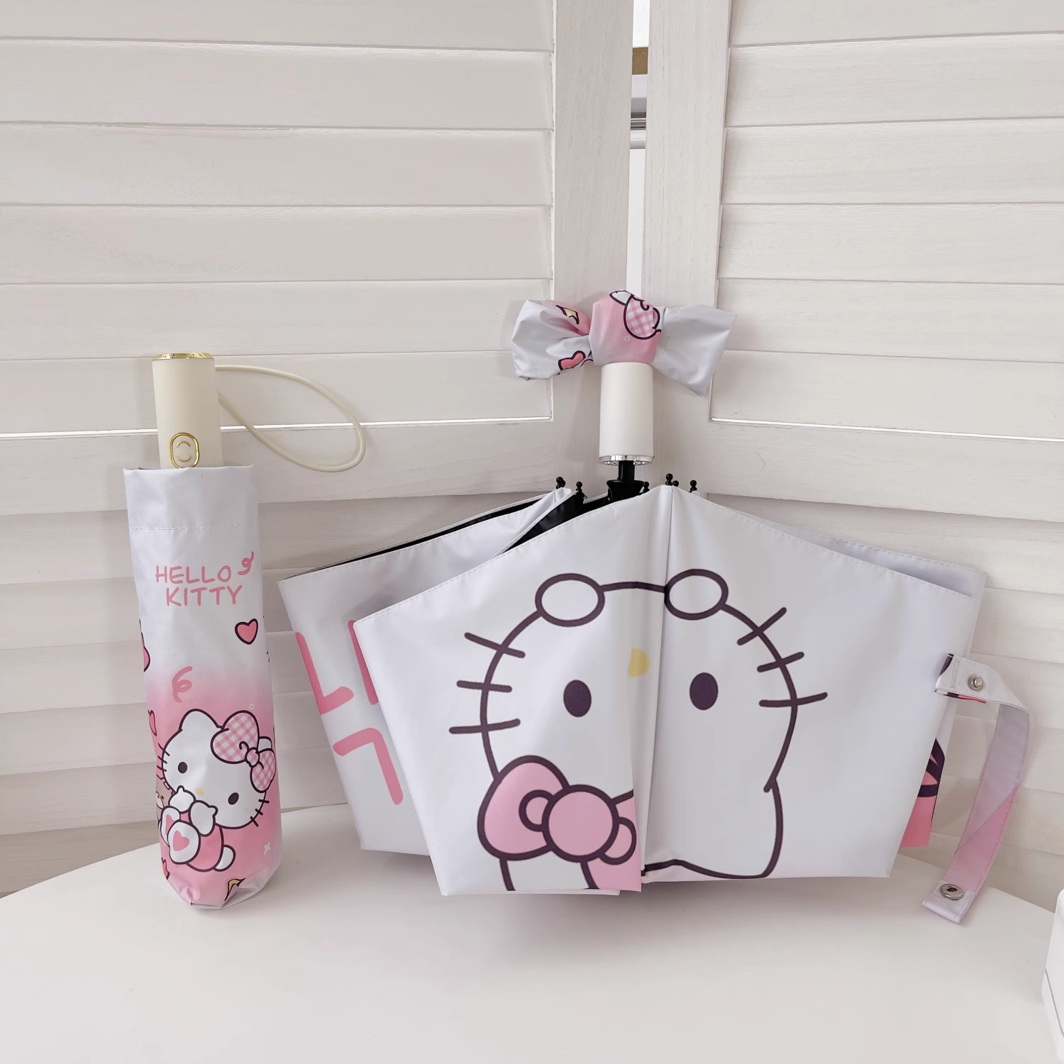 Cute Student Dual-Use Foldable Pom Pom Purin Parasol