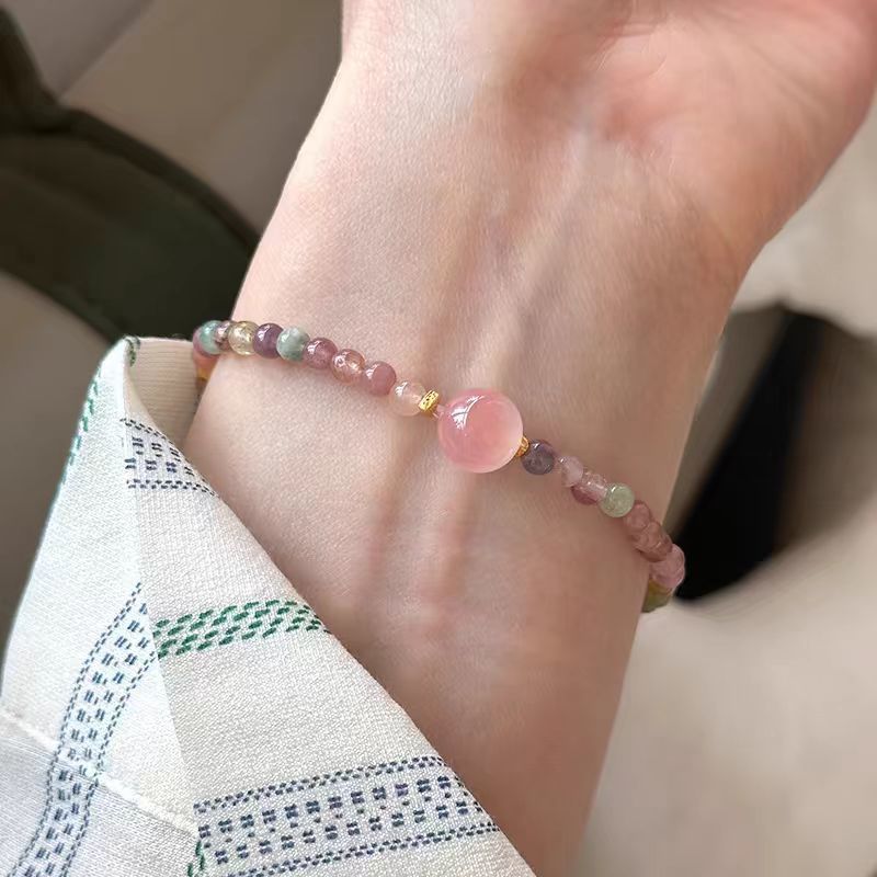 Niche Style Pink Crystal String Beads Bracelet Fancy Tourmaline