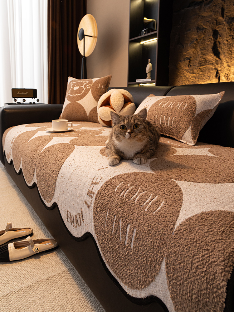 Half Velvet Straight Row Leather Sofa Cushion All Year Round Neutral 2025 New Arrival Woolen Blanket Blanket One-Piece Special-Shaped Sofa Cover Cloth