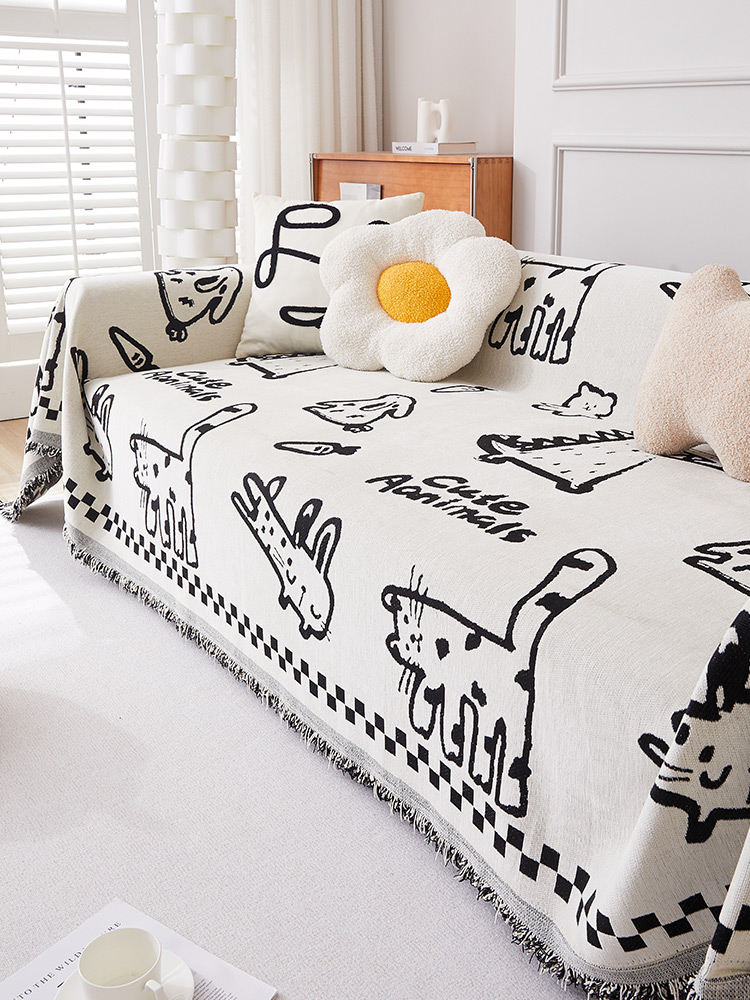 INS Minimalist Cartoon Sofa Towel Chenille Anti-Scratching Sofa Cover Cloth All Year Round Neutral Sofa Cover Sofa Cover