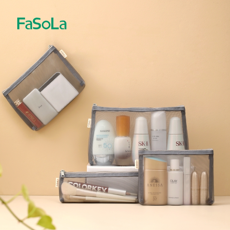Fasola Personal Hygiene Bag Transparent Travel Cosmetics Bag Mesh Cosmetics Skin Care Products Buggy Bag Women Portable Net Pocket