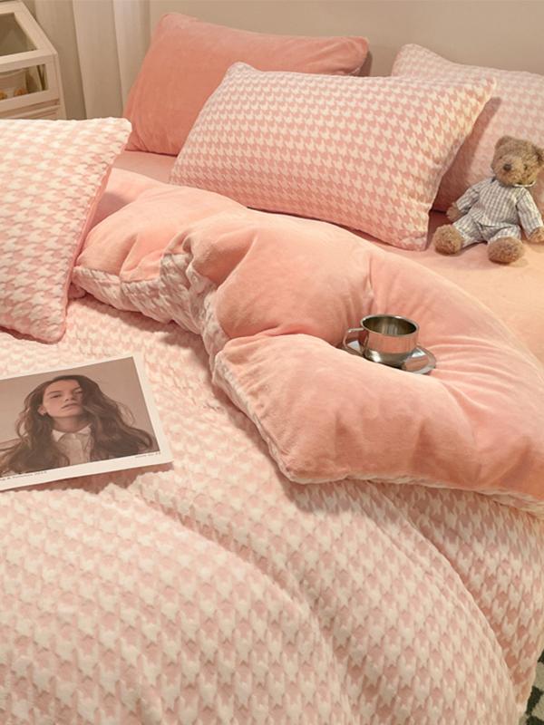Milk Fiber Four-Piece Set Autumn and Winter Thick Duvet Cover Bed Sheets Coral Fleece Double-Sided Thermal Flannel Three-Piece Bed Sheet Set