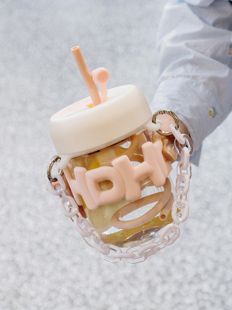 Water Cup Female Good-looking Internet Celebrity Portable Cup Transparent Large Capacity Portable Straw Cup Coffee Cup Glass with Lid