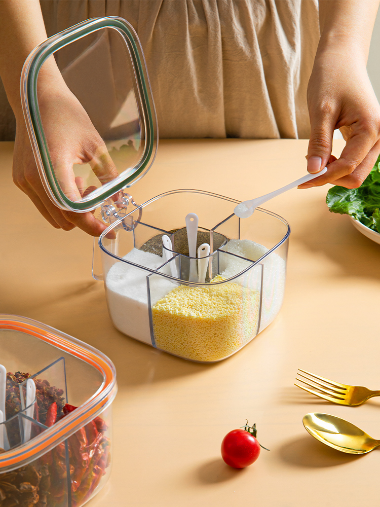 Seasoning Box For Home Kitchen Salt MSG and Seasoning Seasoning Can Food Grade Integrated Multi-Grid Seasoning Box Suit