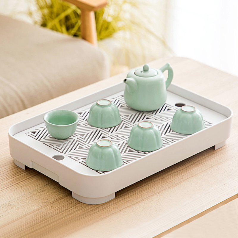 Scandinavian Double Rectangular Drain Tray Plastic Tea Tray Household Water Cup Living Room European Style Minimalist Cup Draining Tray