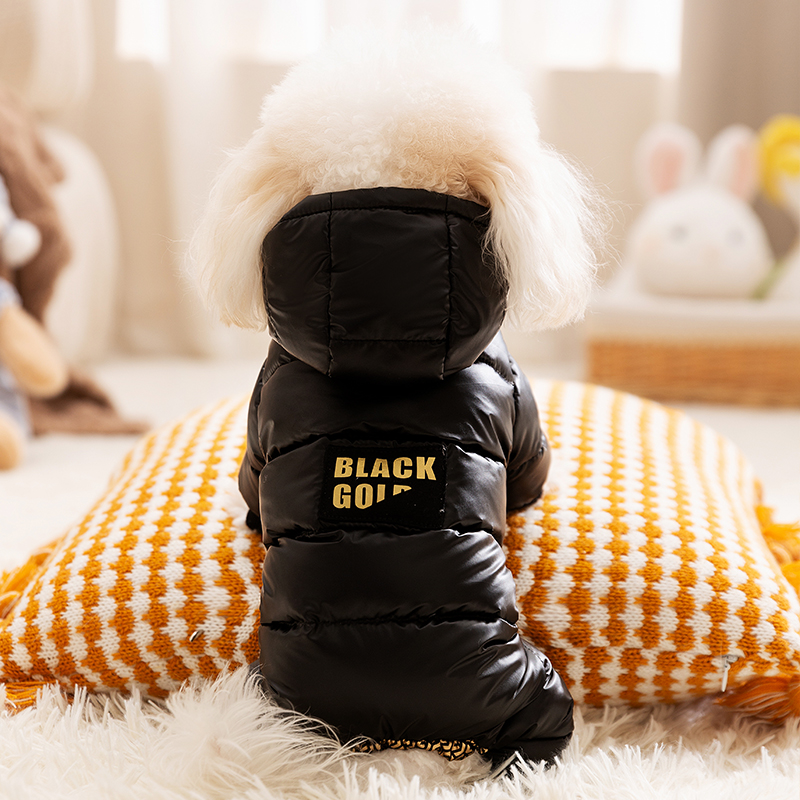 Hippie Dog Black Gold Four Feet down Jacket Autumn and Winter Pet Puppy Clothes Winter Teddy Bichon Winter Heattech