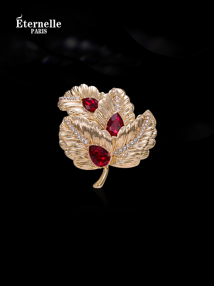 Eternelle French Eternal Leaf Rhyme Brooch Female Elegance Light Luxury Temperament Fall and Winter Accessories Collar Pin Corsage