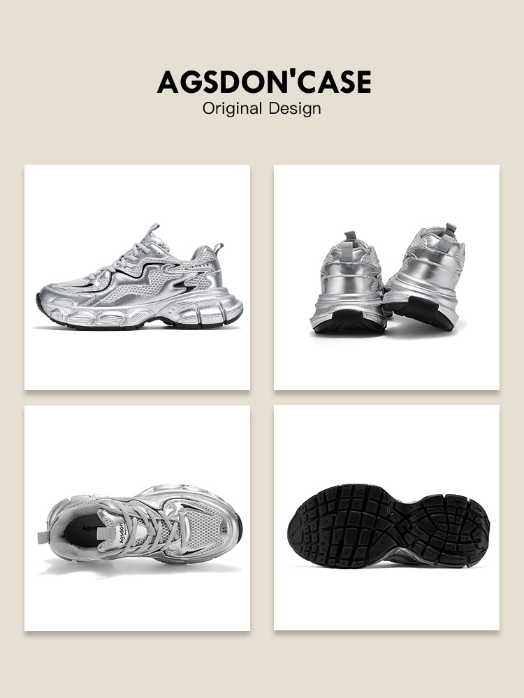 Augusto Men's Shoes Spring Heightened Shoes Silver for Male Dad Shoes Men 2025 New Arrival Sports Casual Shoes