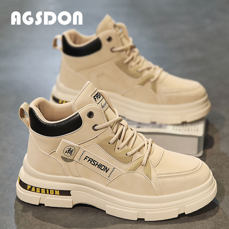 Augusto Boots Men's Shoes Winter Fleece-Lined High-Top Working Boots Men Hiking Cotton Shoes Snow Boots Men's