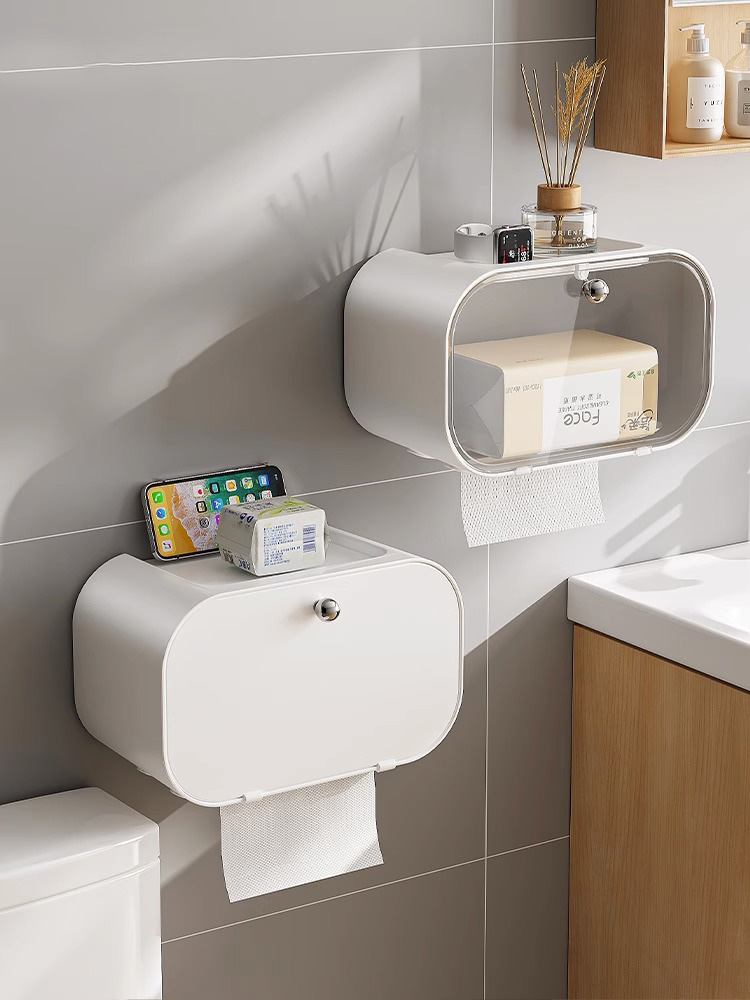 Toilet Tissue Box Punch-Free Toilet Paper Toilet Paper Storage Rack Wall Hanging Toilet Paper and Tissue Holder Waterproof