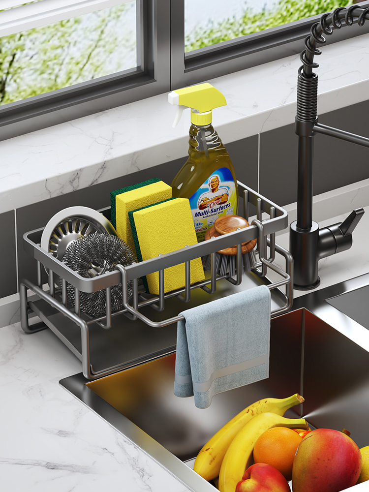 Kitchen Storage Rack Sink Rag Drain Rack Sink Faucet Dishwashing Steel Wire Ball Storage Rack Handy Gadget Storage